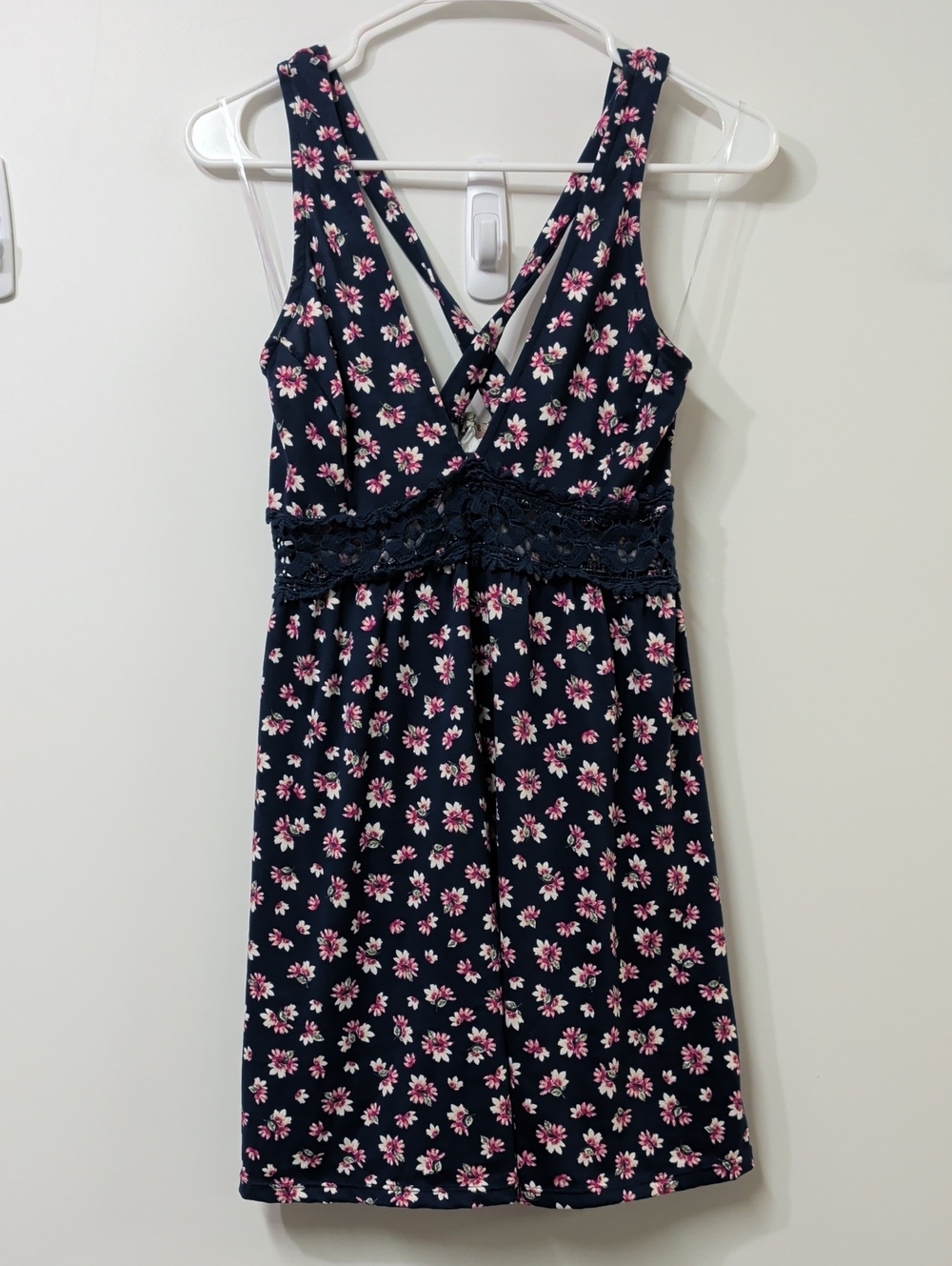 Love Squared Navy & Pink Floral Empire Waist Mini Dress Size Medium